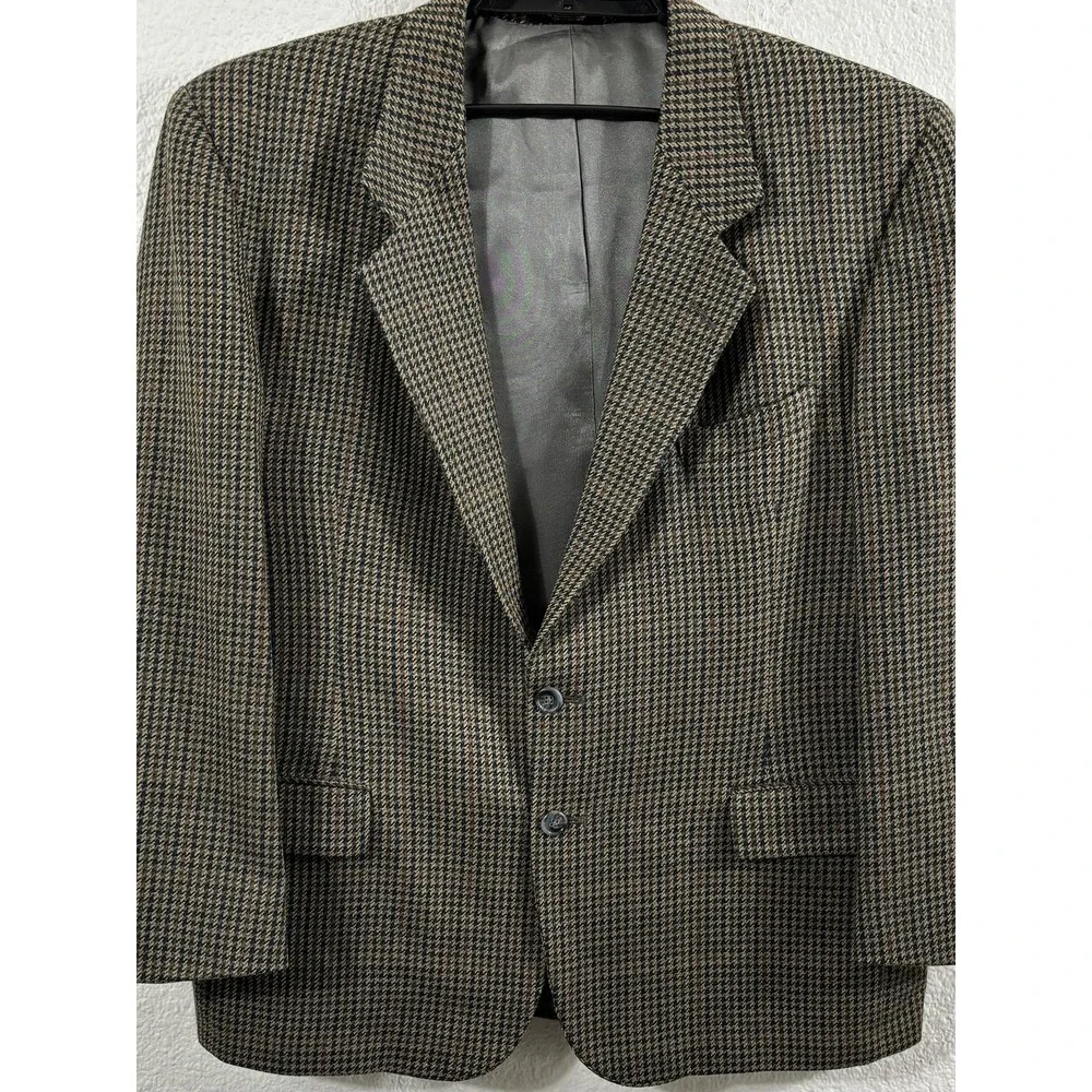 Vintage Orvis Blazer Mens 44S‎ Brown Houndstooth Wool Sport Coat Two Button
